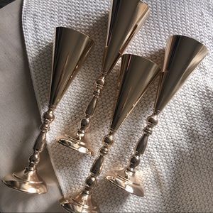 4 Gold Metal Trumpet Vases